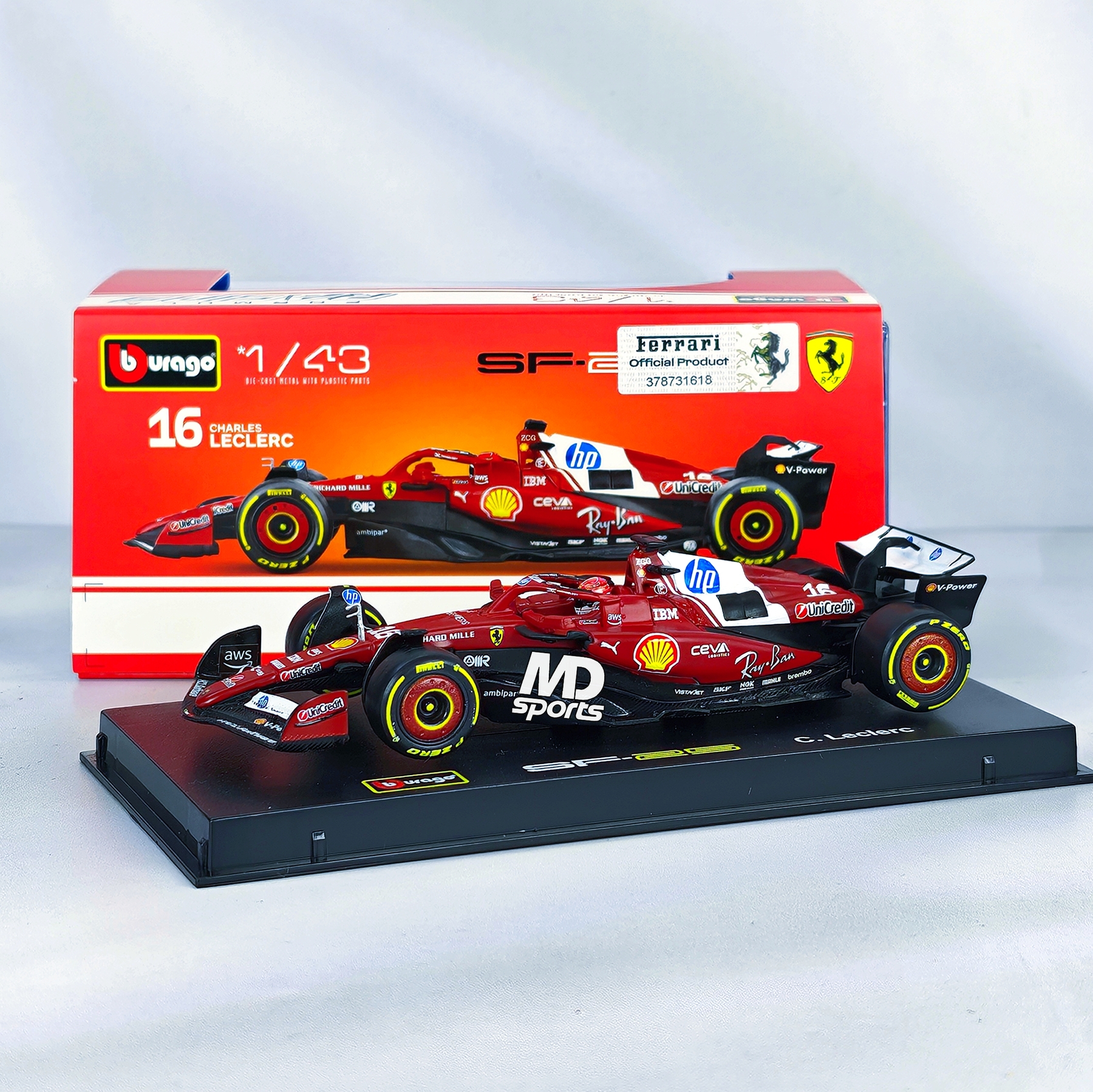 Ferrari SF-25 2025 #16 Charles Leclerc Caja Acrilica Burago 1:43
