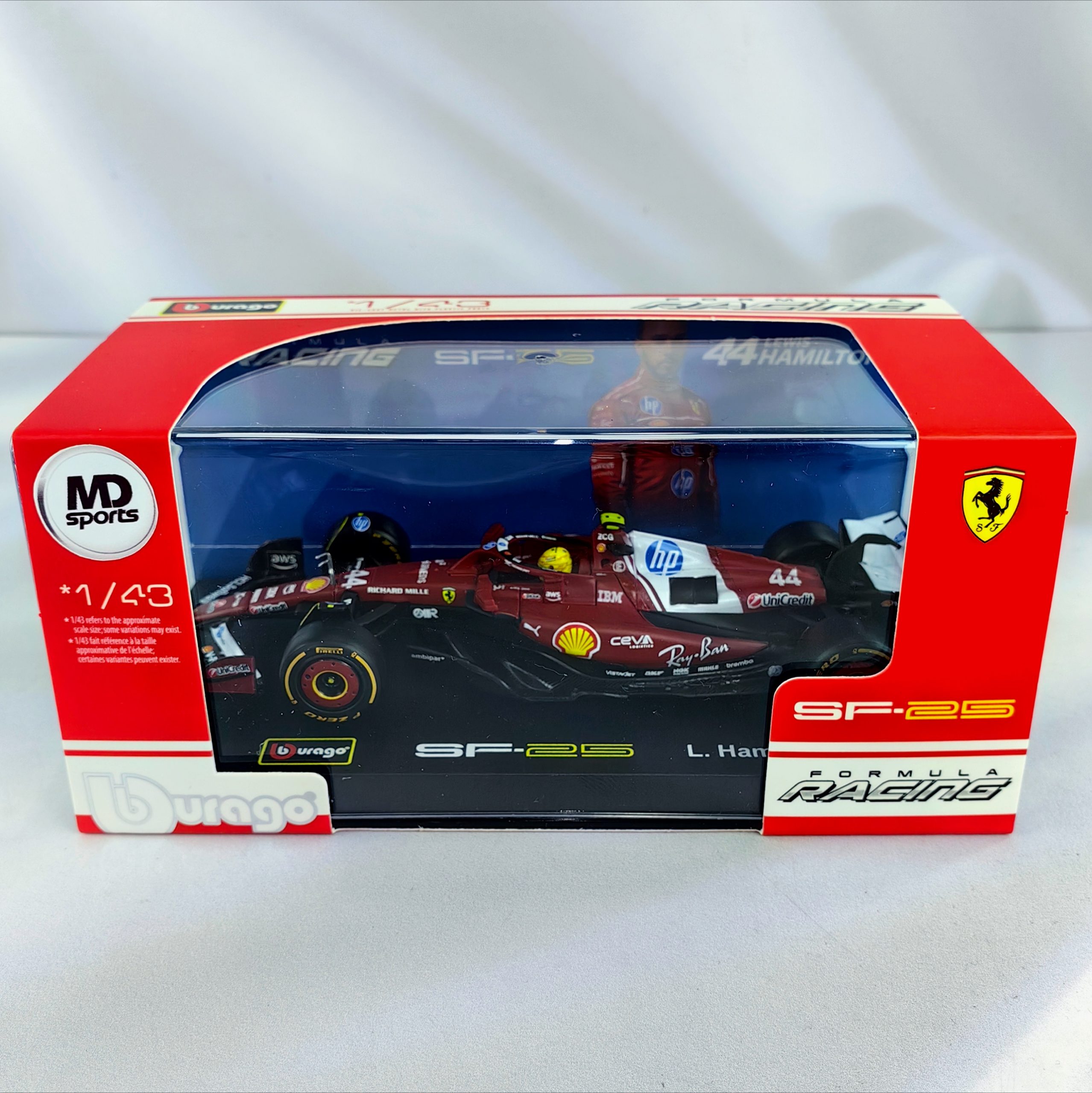 Ferrari SF-25 2025 #44 Lewis Hamilton Caja Acrilica Burago 1:43