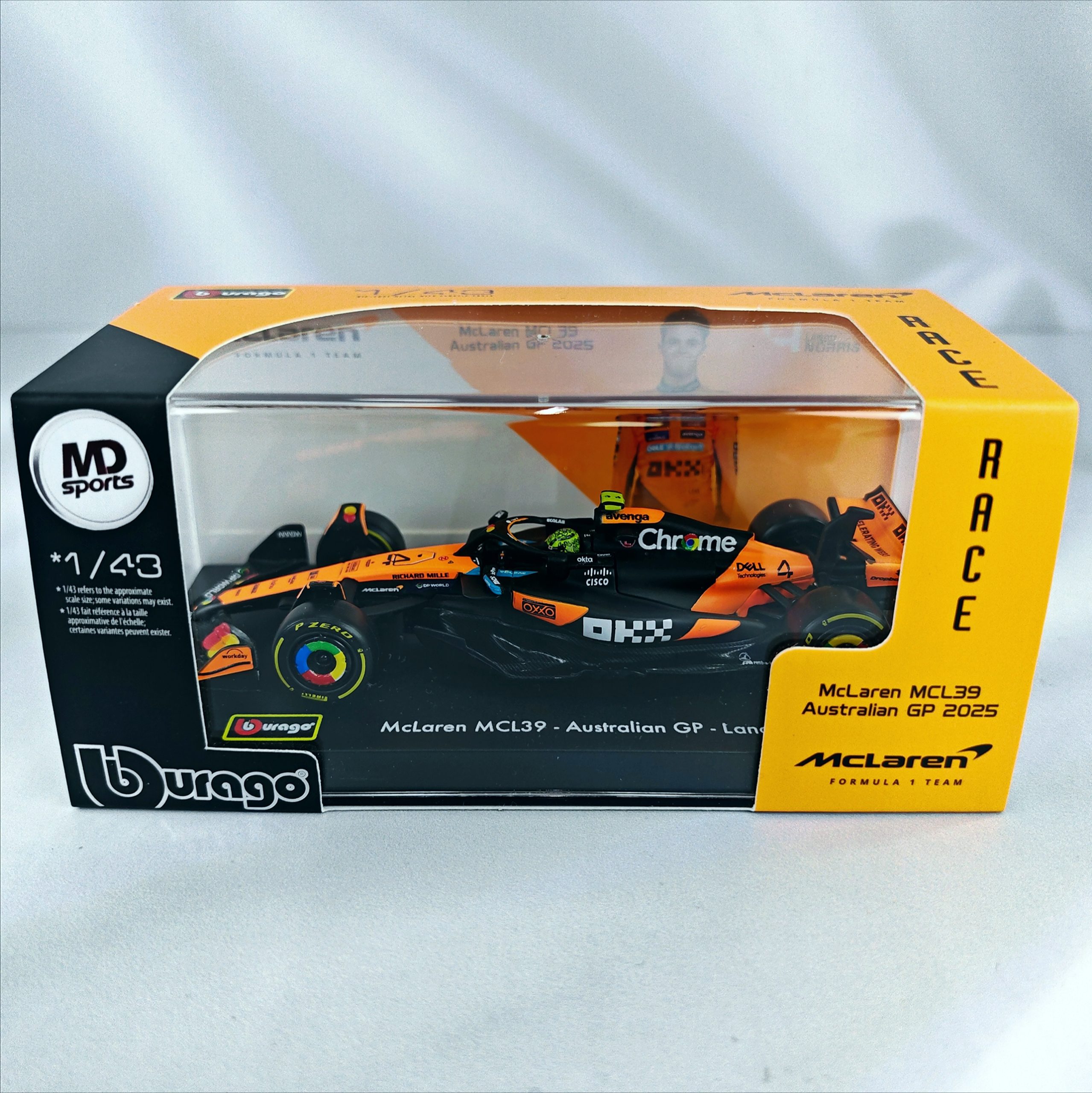 Mclaren MCL39 GP Australia 2025 #4 Lando Norris Caja Acrilica Burago 1:43