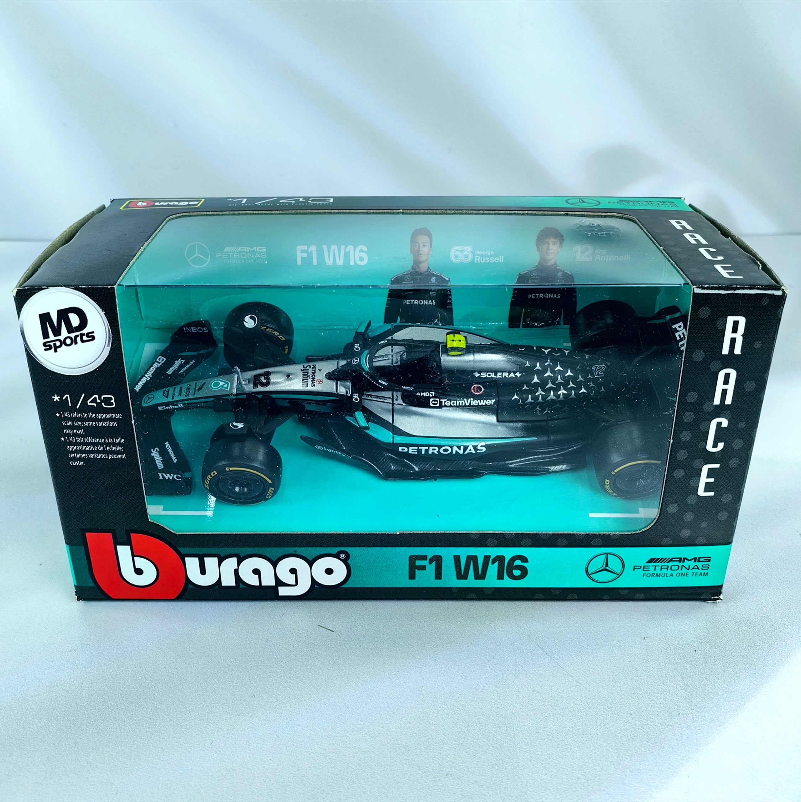 Mercedes W16 2025 #12 Kimi Antonelli Caja Normal Burago 1:43