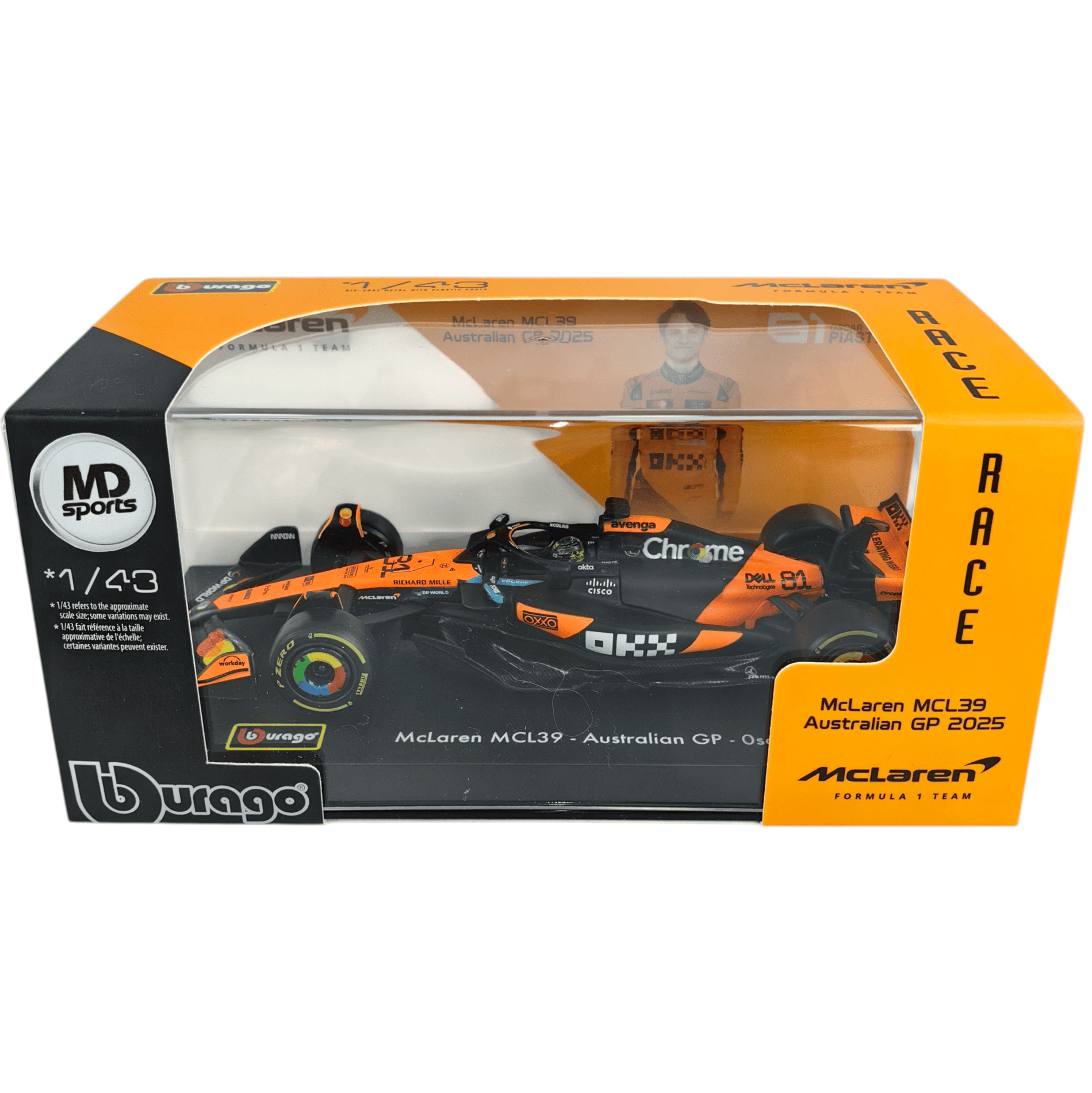 Mclaren MCL39 GP Australia 2025 #81 Oscar Piastri Caja Acrilica Burago 1:43