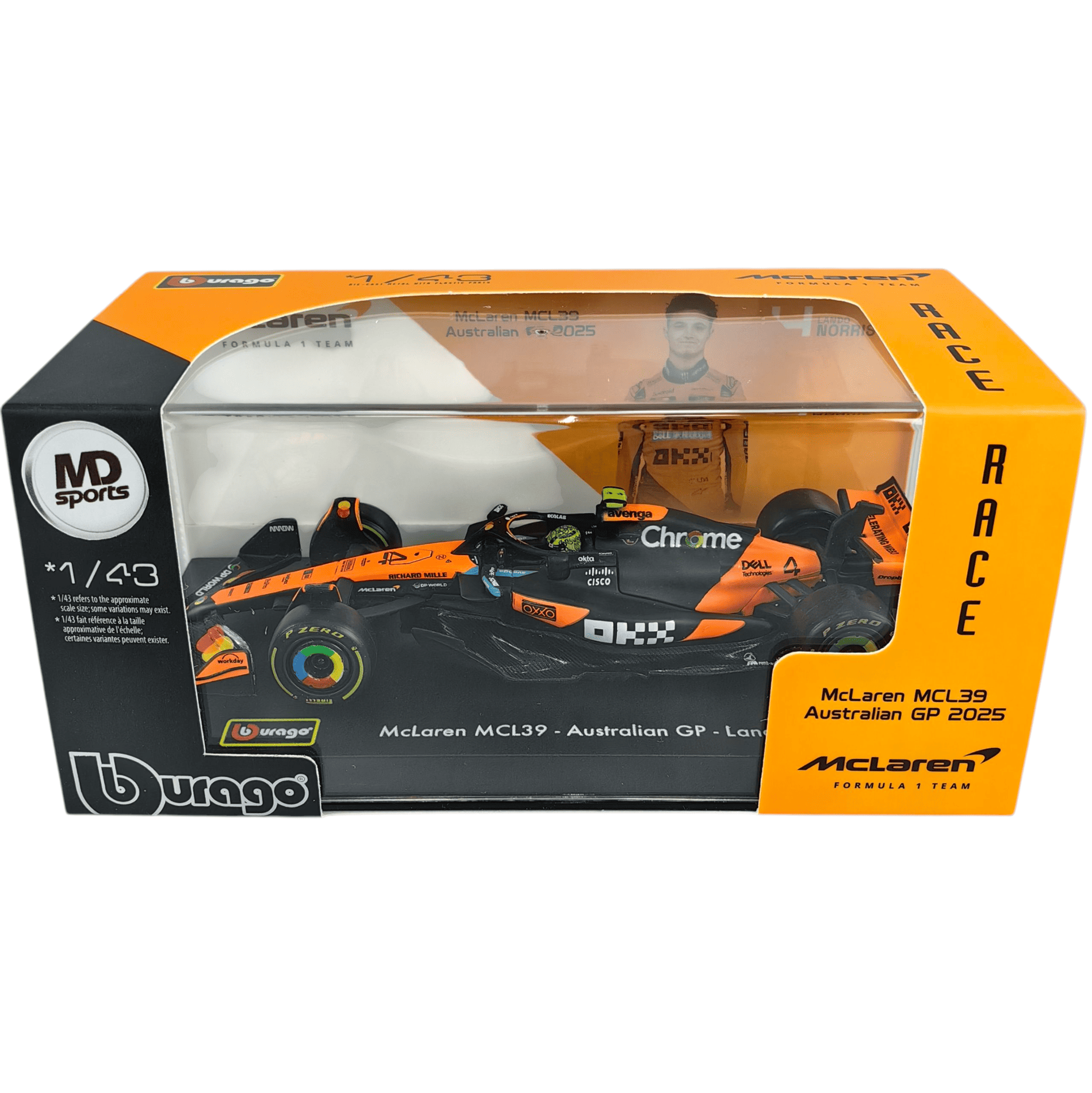 Mclaren MCL39 GP Australia 2025 #4 Lando Norris Caja Acrilica Burago 1:43