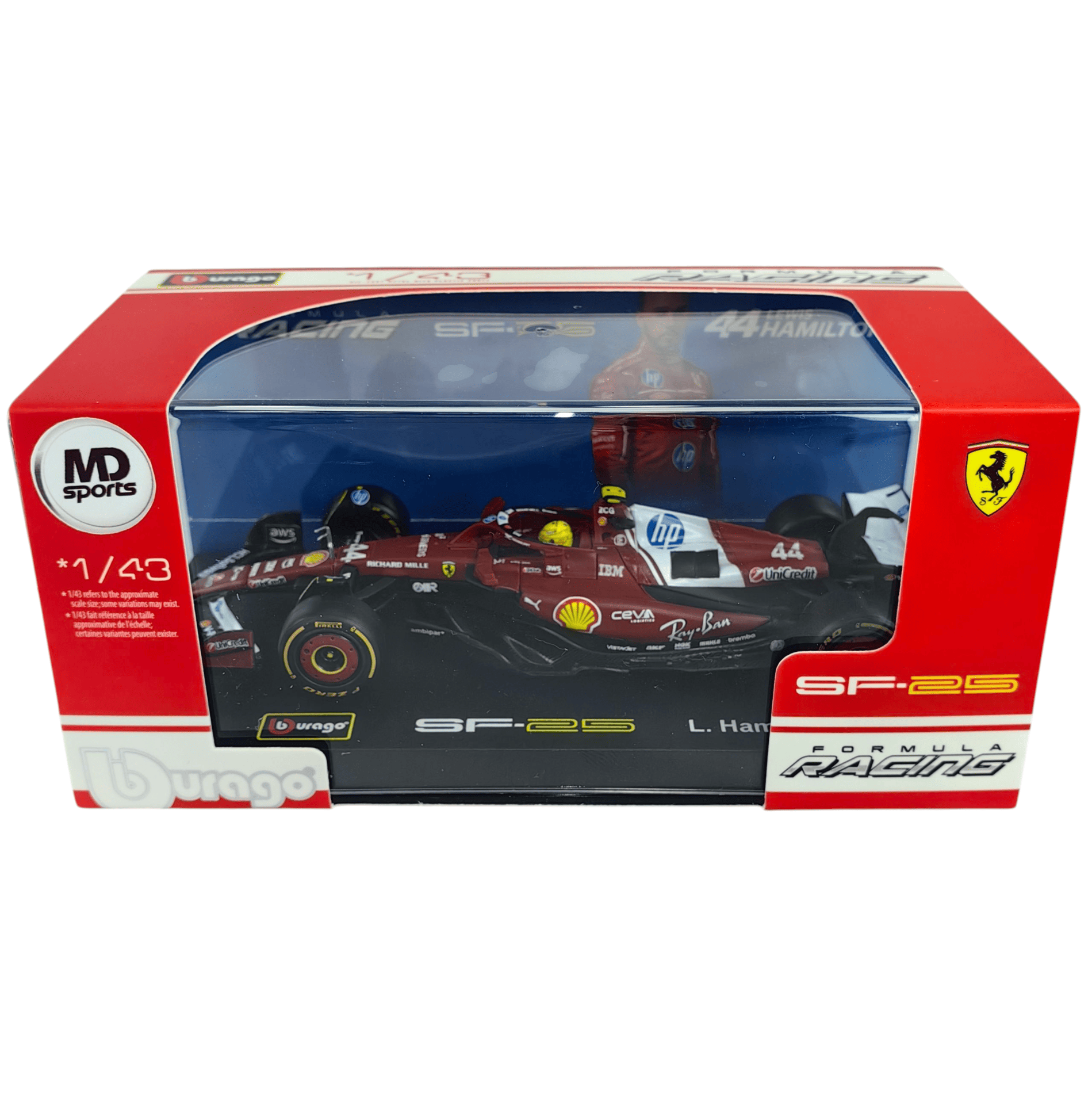Ferrari SF-25 2025 #44 Lewis Hamilton Caja Acrilica Burago 1:43