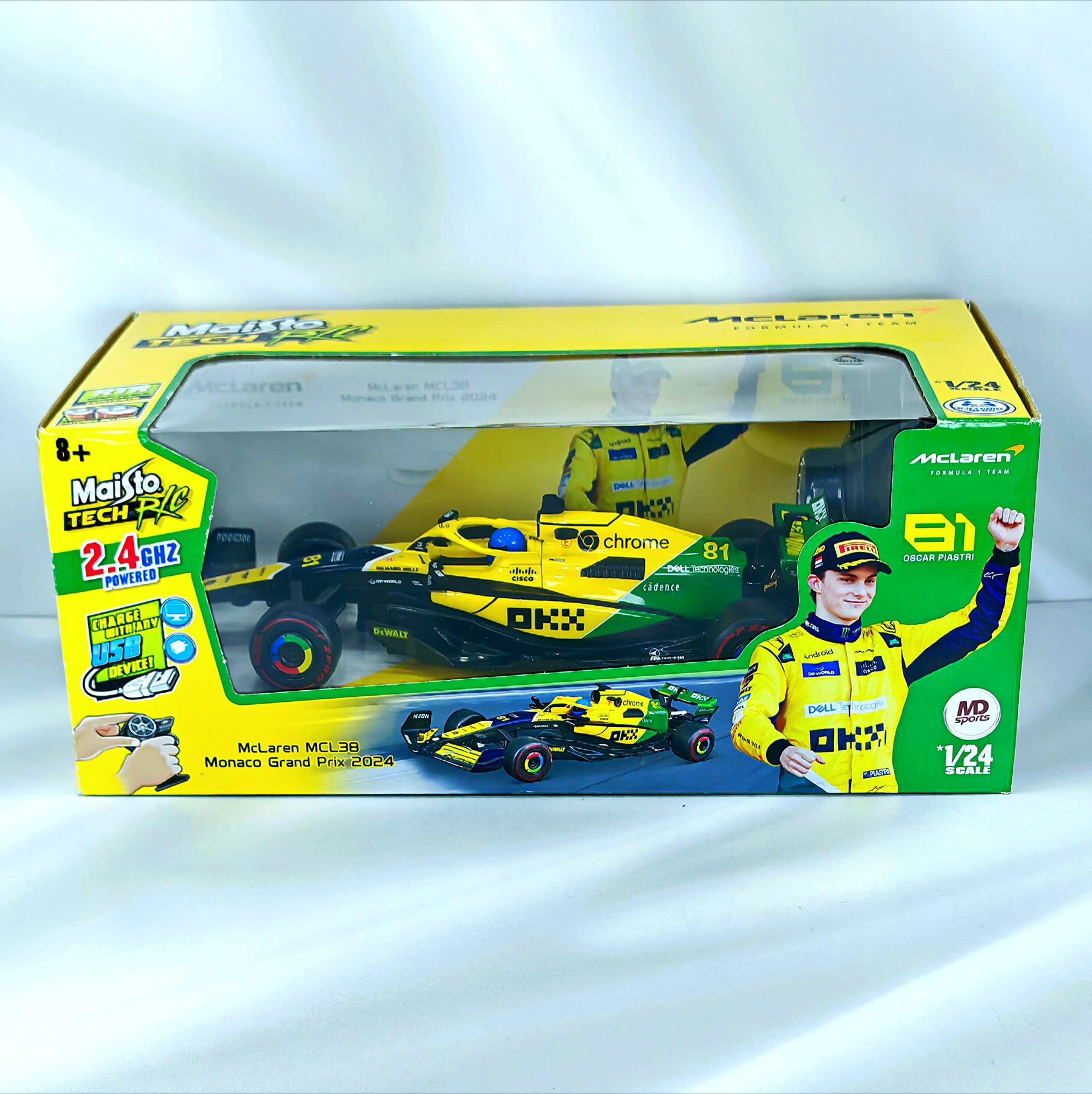 McLaren Control Remoto MCL38 Senna Livery Mónaco GP #81 Oscar Piastri Maisto 1:24