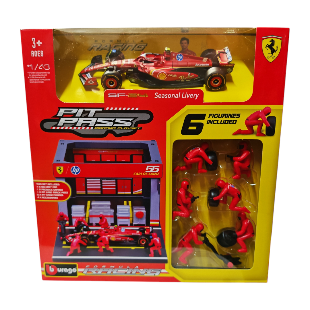 Set Pit-Stop Ferrari SF-24 #55 Carlos Sainz Caja Normal Burago 1:43