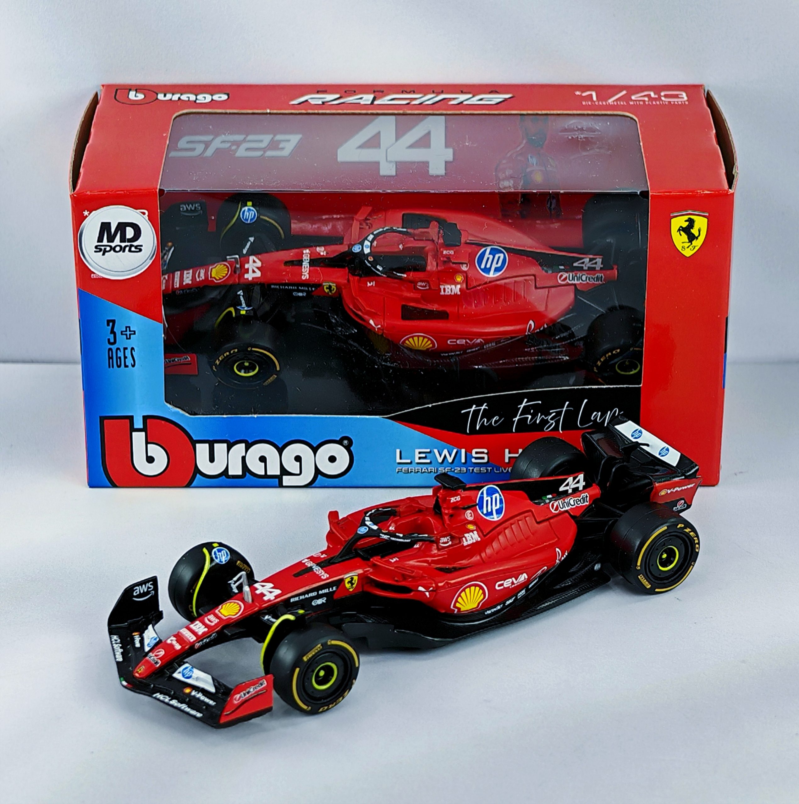 Ferrari SF-23 The first Lap 2025 #44 Lewis Hamilton Caja Normal Burago 1:43