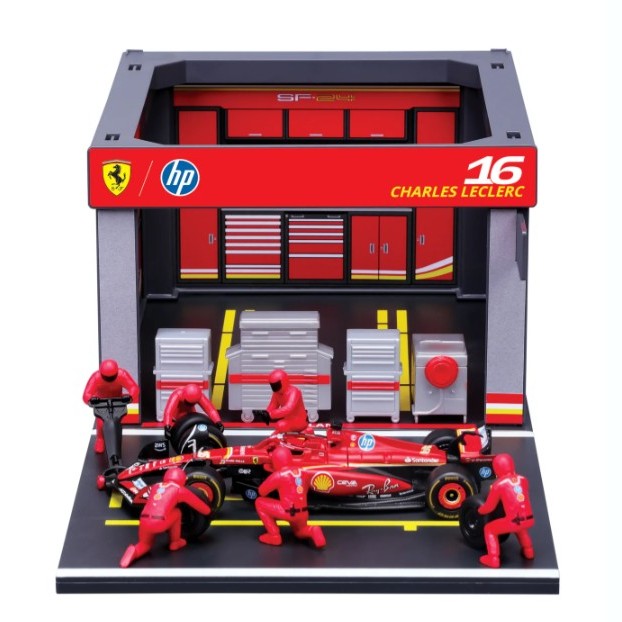 Set Pit-Stop Ferrari SF-24 #16 Charles Leclerc Caja Normal Burago 1:43