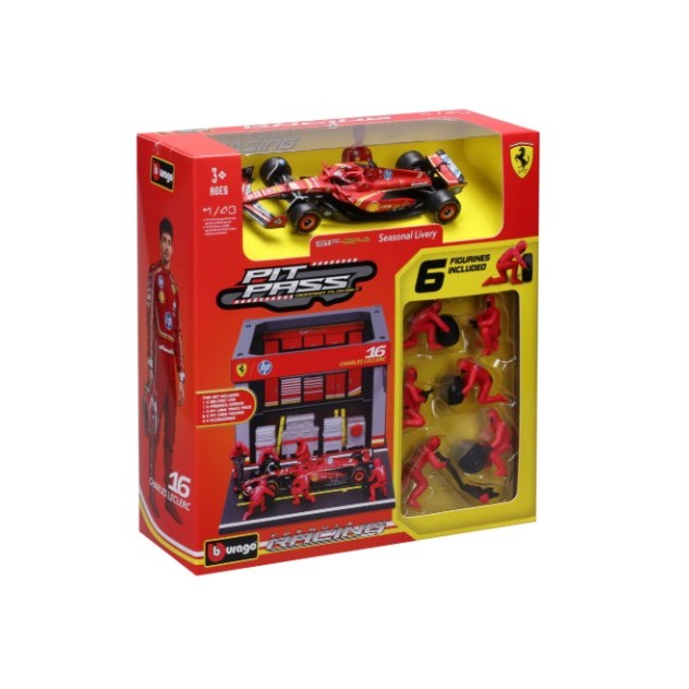 Set Pit-Stop Ferrari SF-24 #16 Charles Leclerc Caja Normal Burago 1:43