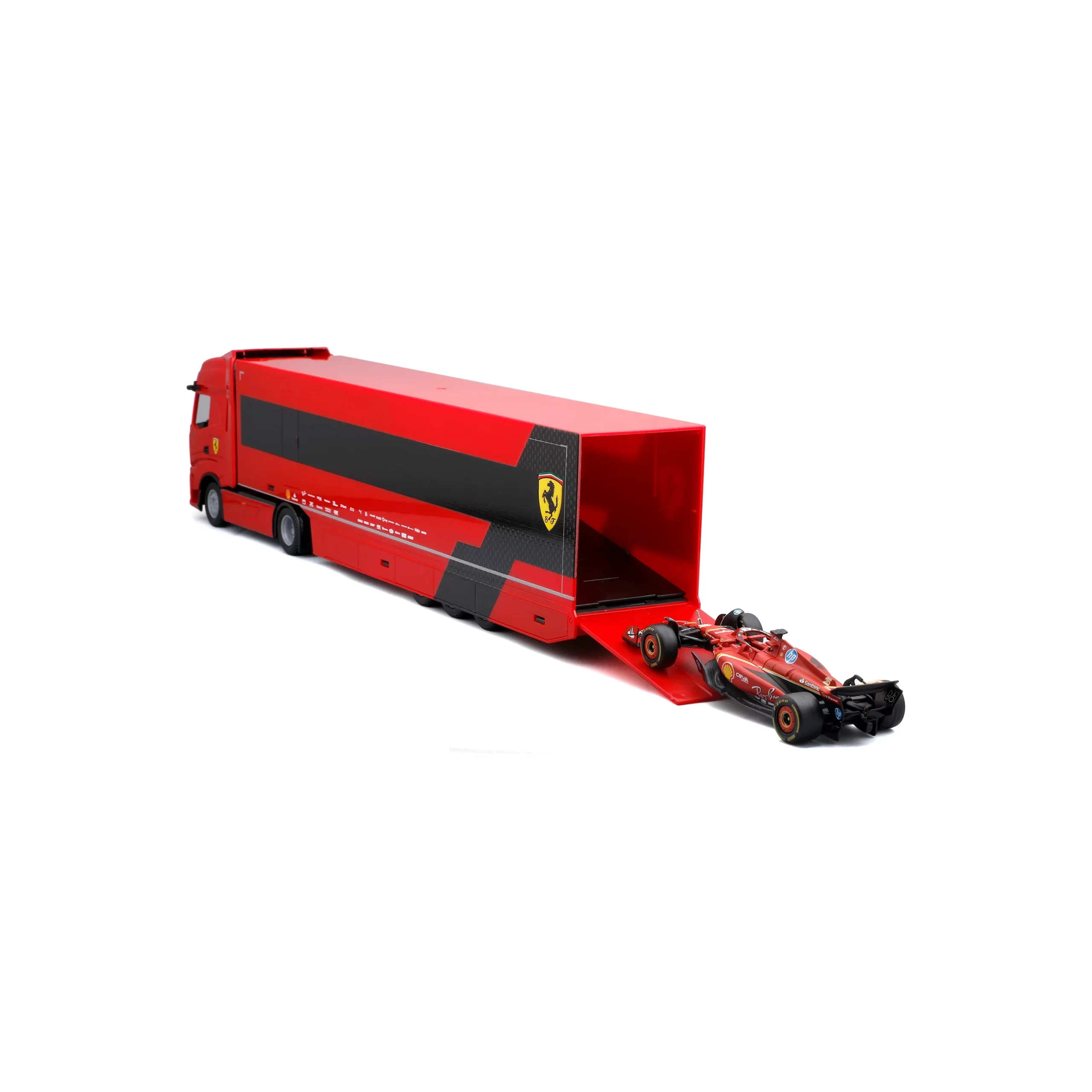 Camion de trasporte Iveco S-Way 570 + Ferrari F1 SF-24 #16 Charles Leclerc Caja Normal Burago 1:43