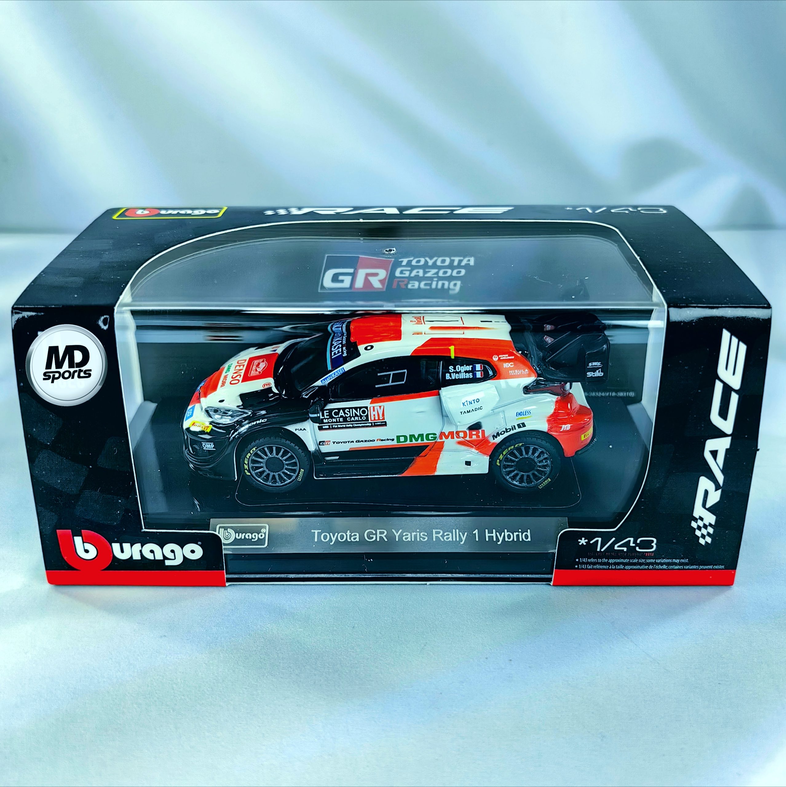 Toyota GR Yaris Rally 1 Hybrid #1 Sebastien Ogier Caja Acrilica Burago 1:43