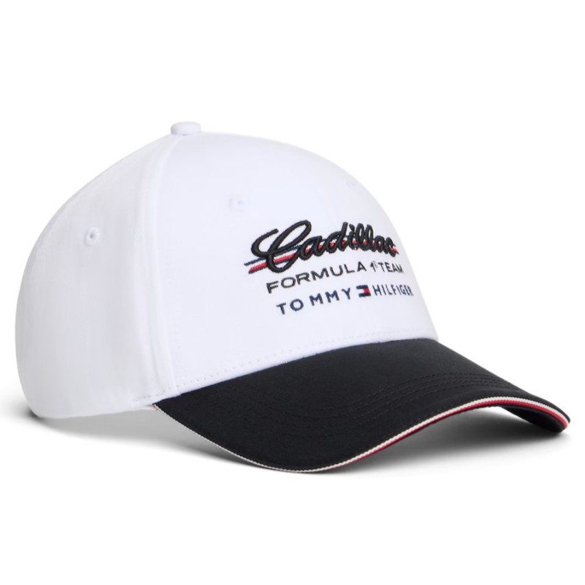 Gorro TOMMY HILFIGER Logo Cadillac F1 Team Oficial 2026 Script Blanco/Negro