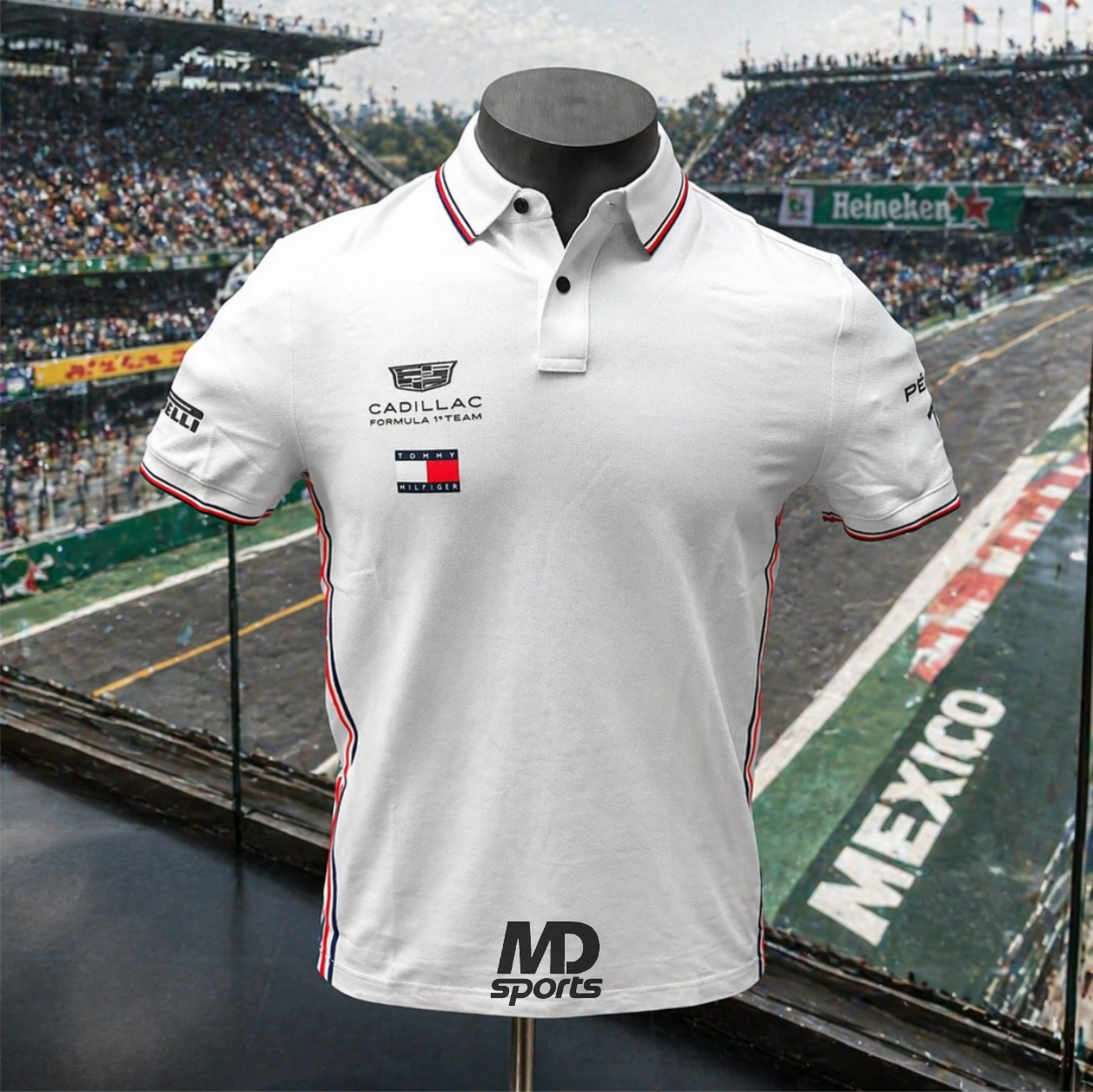 Polera Polo TOMMY HILFIGER Cadillac F1 Team Checo Perez Oficial 2026 Blanco