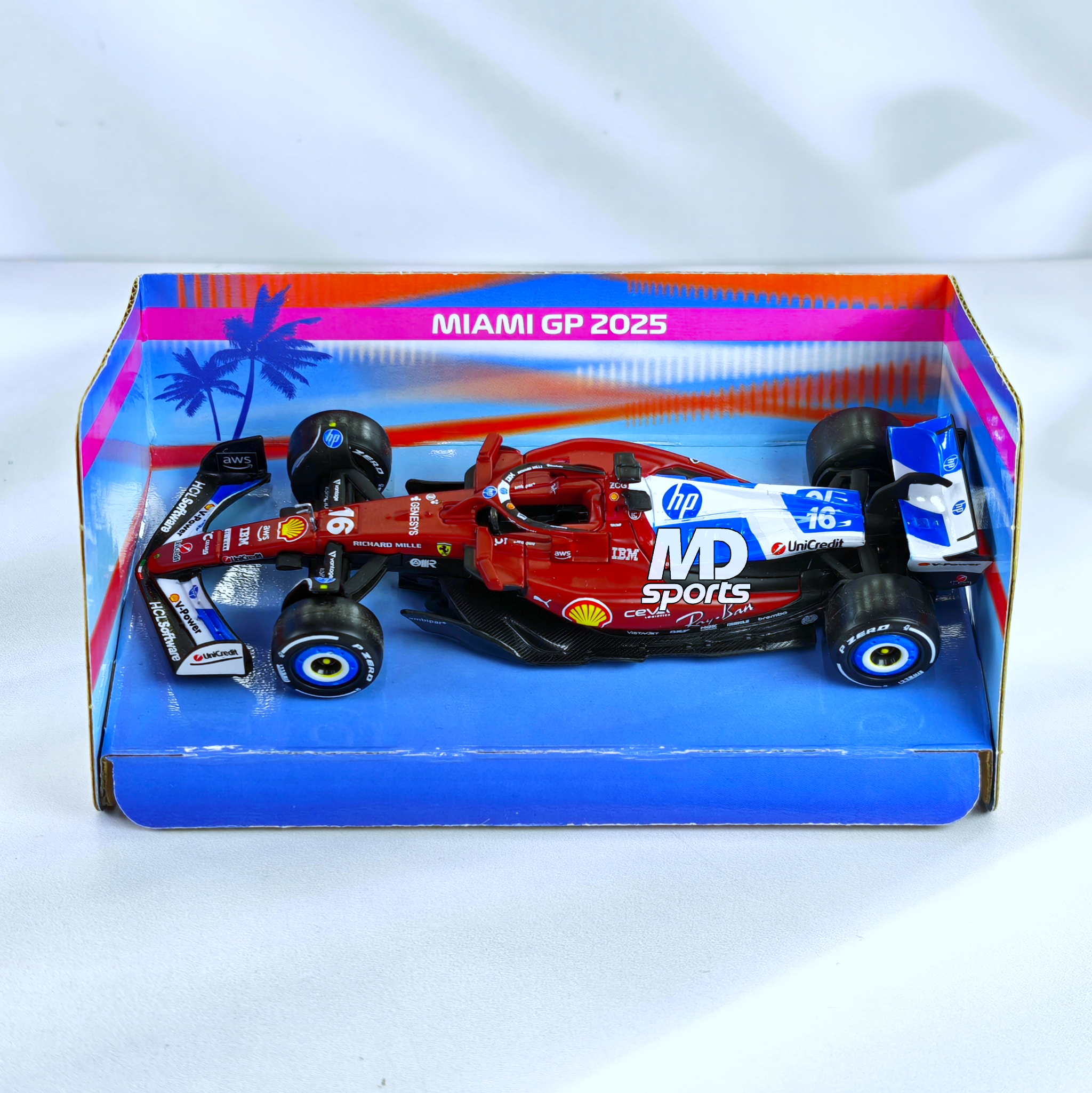Ferrari SF-25 GP Miami 2025 #16 Charles Leclerc Caja Normal Burago 1:43 - Imagen 3