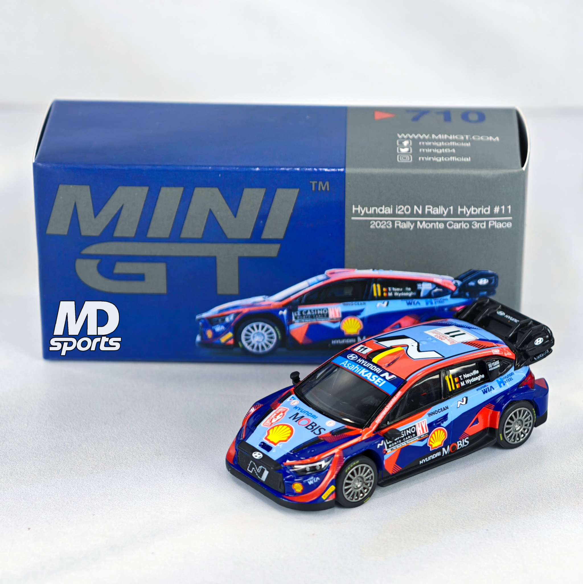 Hyundai i20 Hybrid WRC Monte Carlo 2023 #11 Thierry Neuville Caja Normal MiniGT 1:64