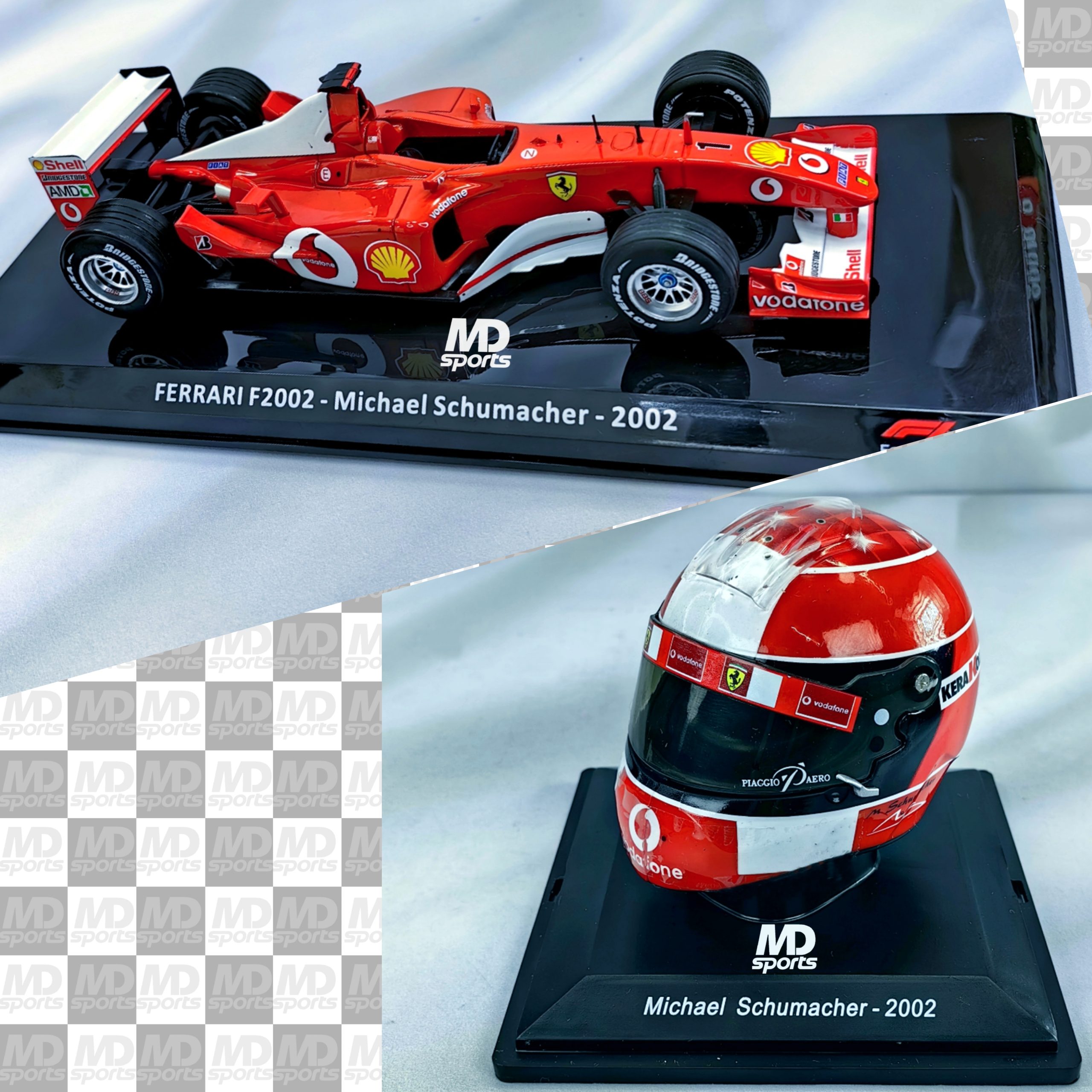 Pack Ferrari Auto F2002 Escala 1:24 + Casco 1:5 Michael Schumacher