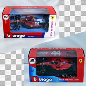 Pack Ferrari Lewis Hamilton Auto SF-23 + SF-25 Miami Caja Normal Burago 1:43