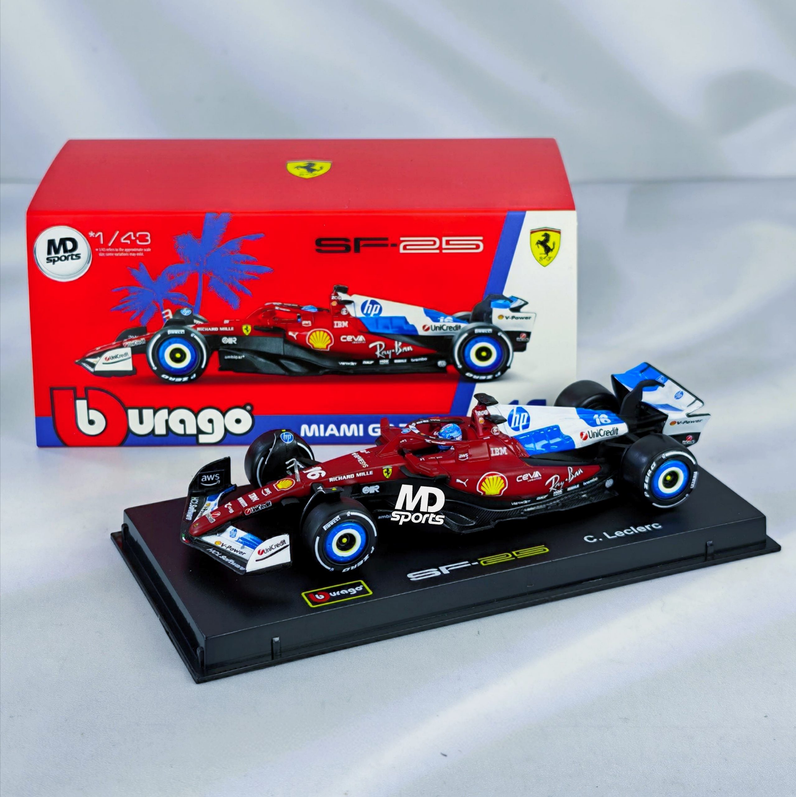 Ferrari SF-25 GP Miami 2025 #16 Charles Leclerc Caja Acrilica Burago 1:43