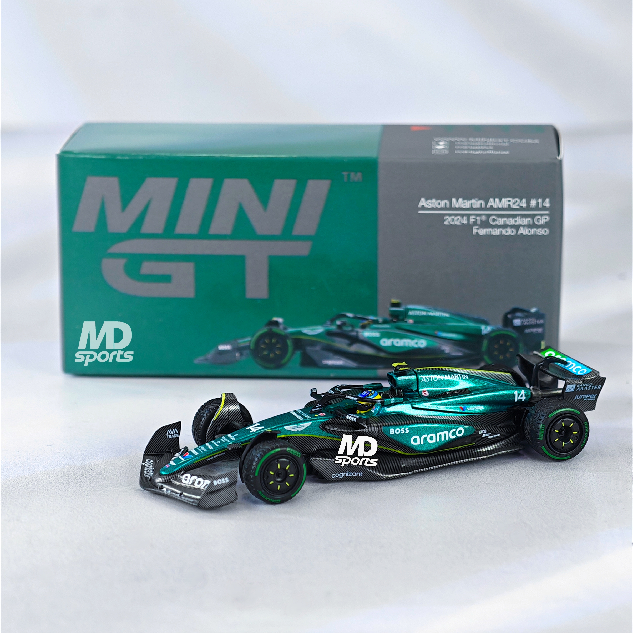 Aston Martin AMR24 GP Canada 2024 #14 Fernando Alonso Caja Acrilica MiniGT 1:64
