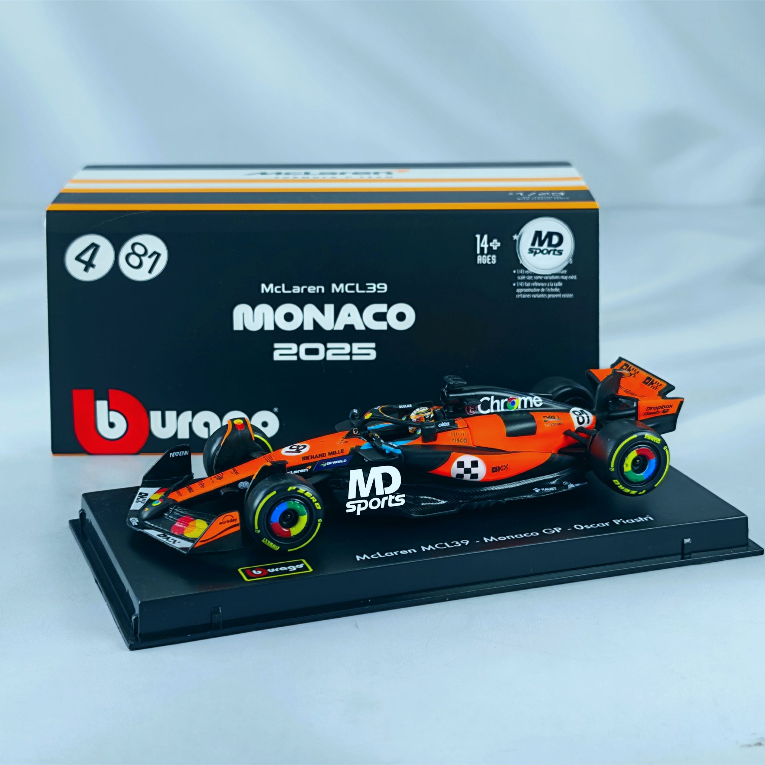 Mclaren MCL39 GP Monaco 2025 #81 Oscar Piastri Caja Acrilica Burago 1:43