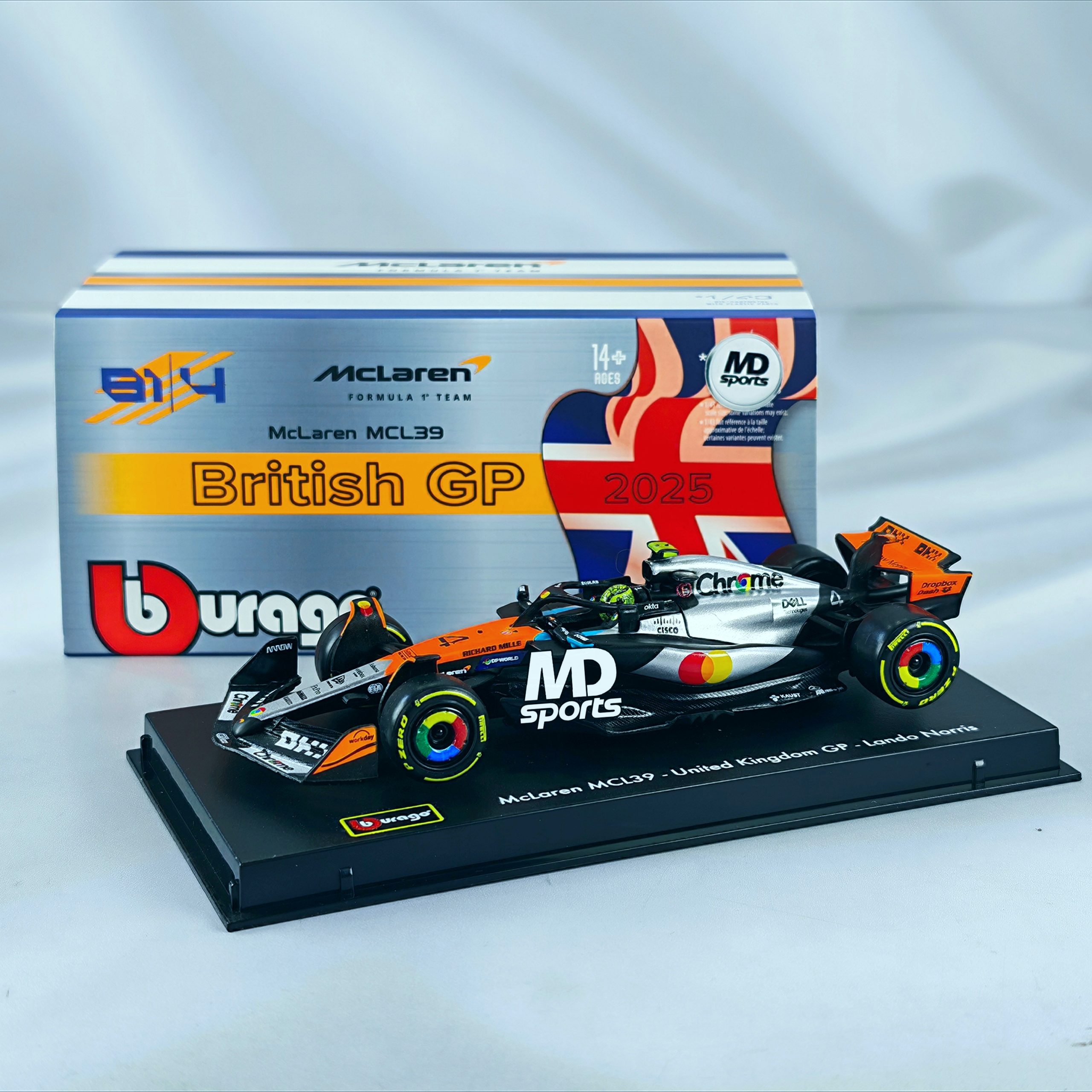 Mclaren MCL39 GP Silverstone 2025 #4 Lando Norris Caja Acrilica Burago 1:43