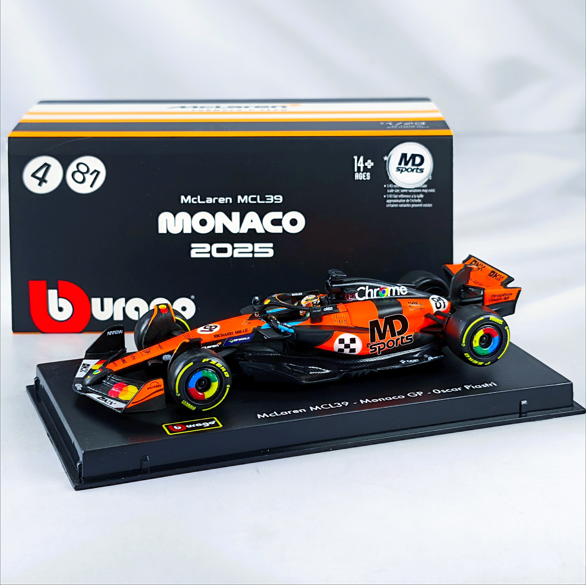 Mclaren MCL39 GP Monaco 2025 #81 Oscar Piastri Caja Acrilica Burago 1:43