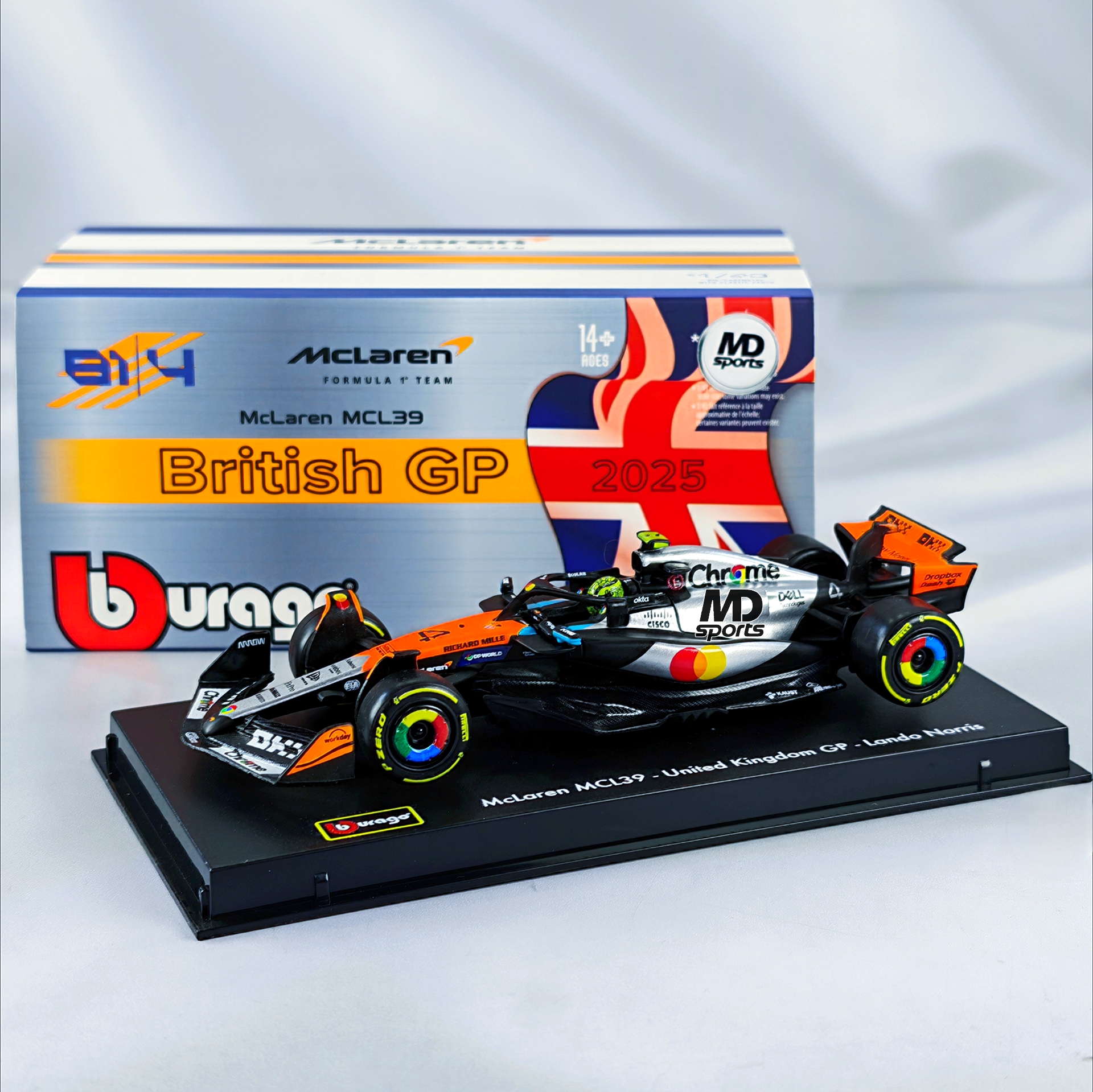 Mclaren MCL39 GP Silverstone 2025 #4 Lando Norris Caja Acrilica Burago 1:43