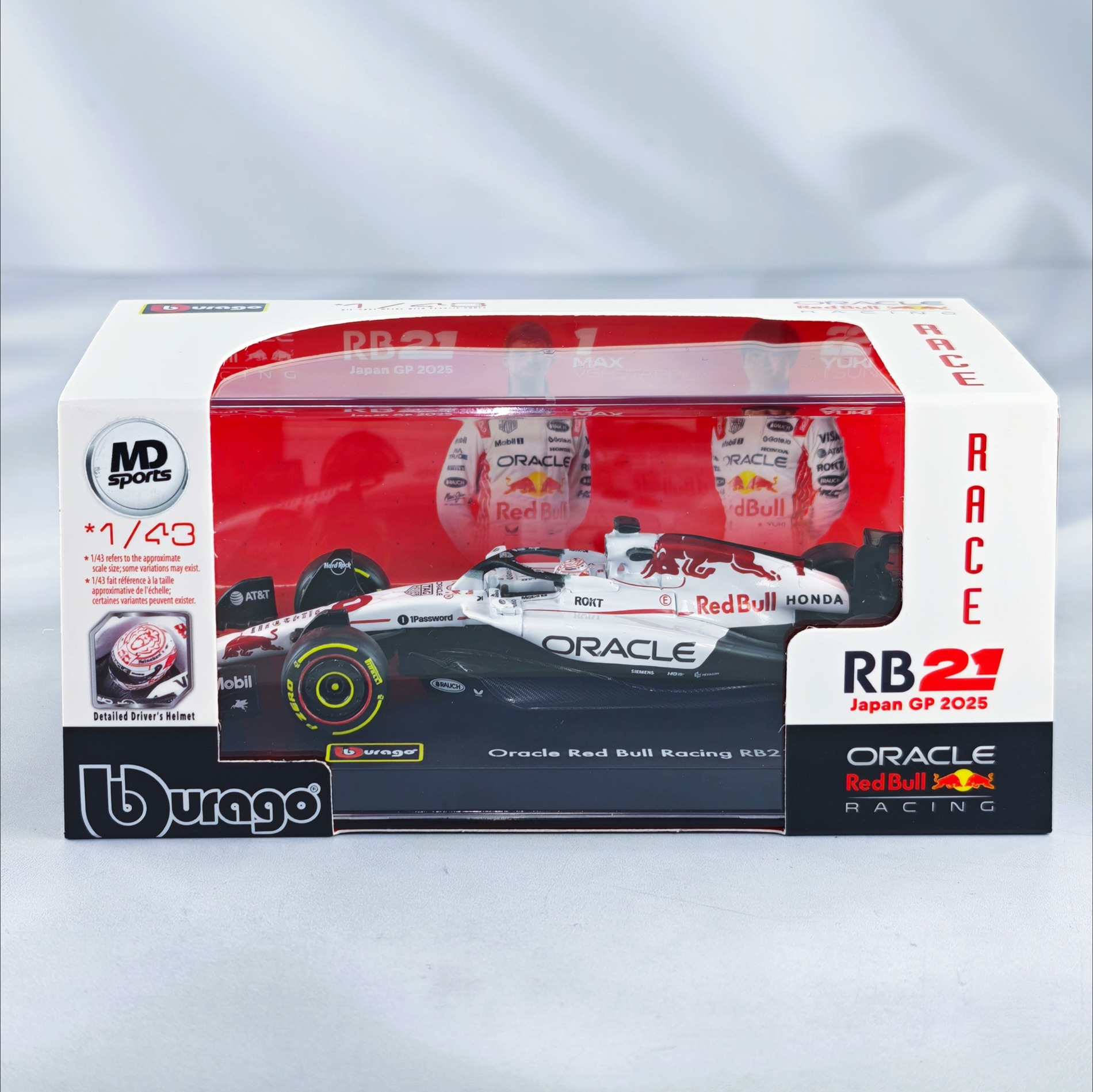 RedBull RB21 GP Japon 2025 #1 Max Verstappen Caja Acrilica Burago 1:43