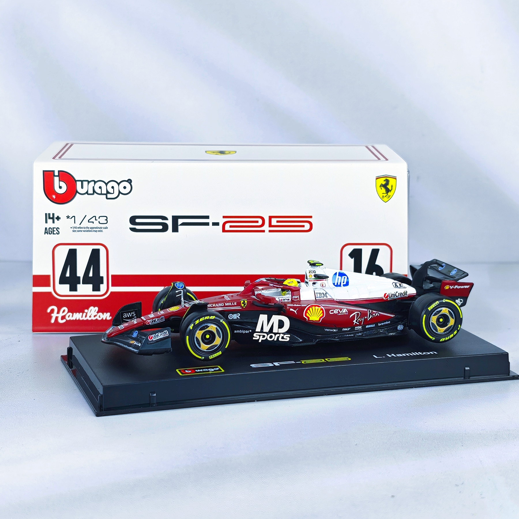 Ferrari SF-25 GP Monza 2025 #44 Lewis Hamilton Caja Acrilica Burago 1:43