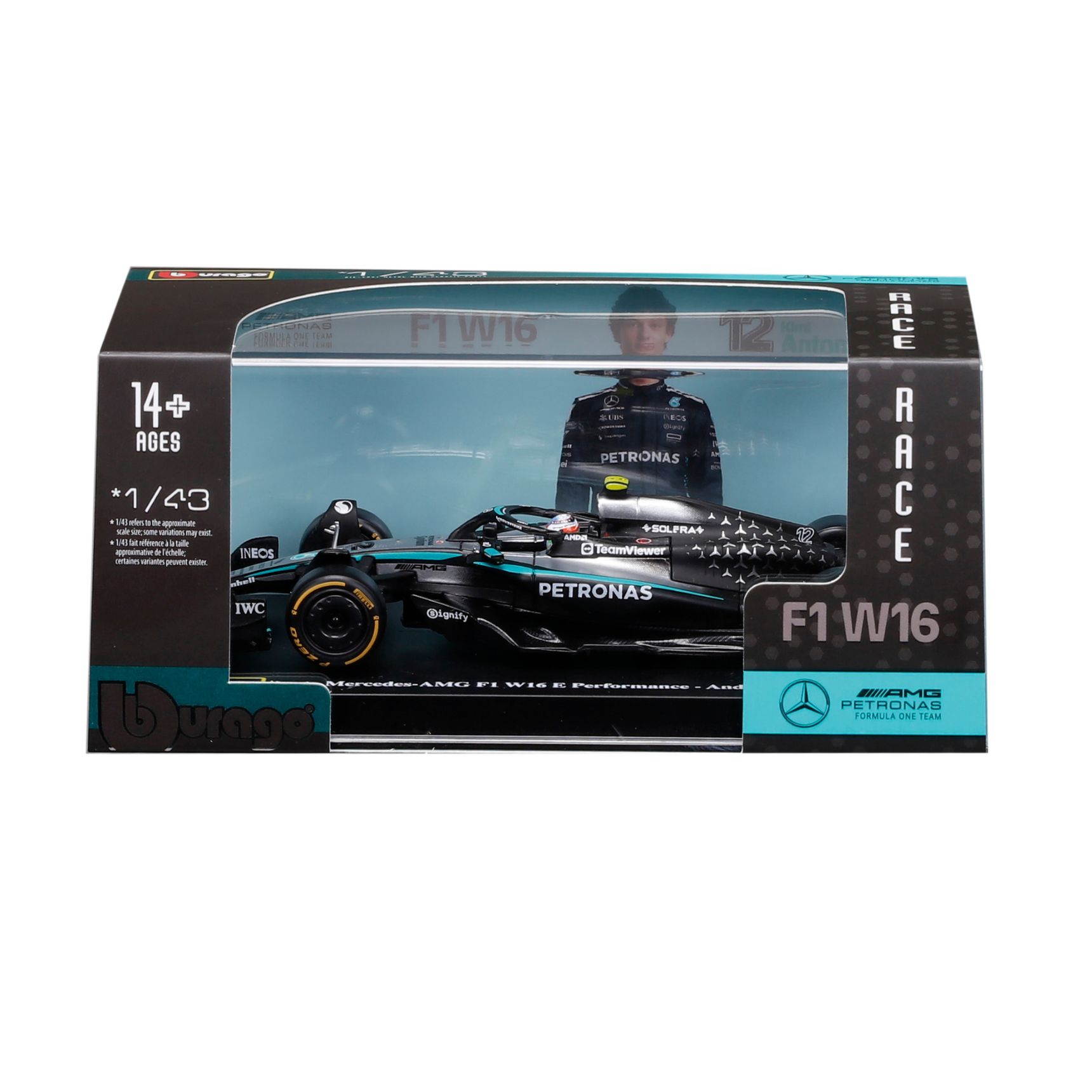 Mercedes W16 2025 #12 Kimi Antonelli Caja Acrilica Burago 1:43