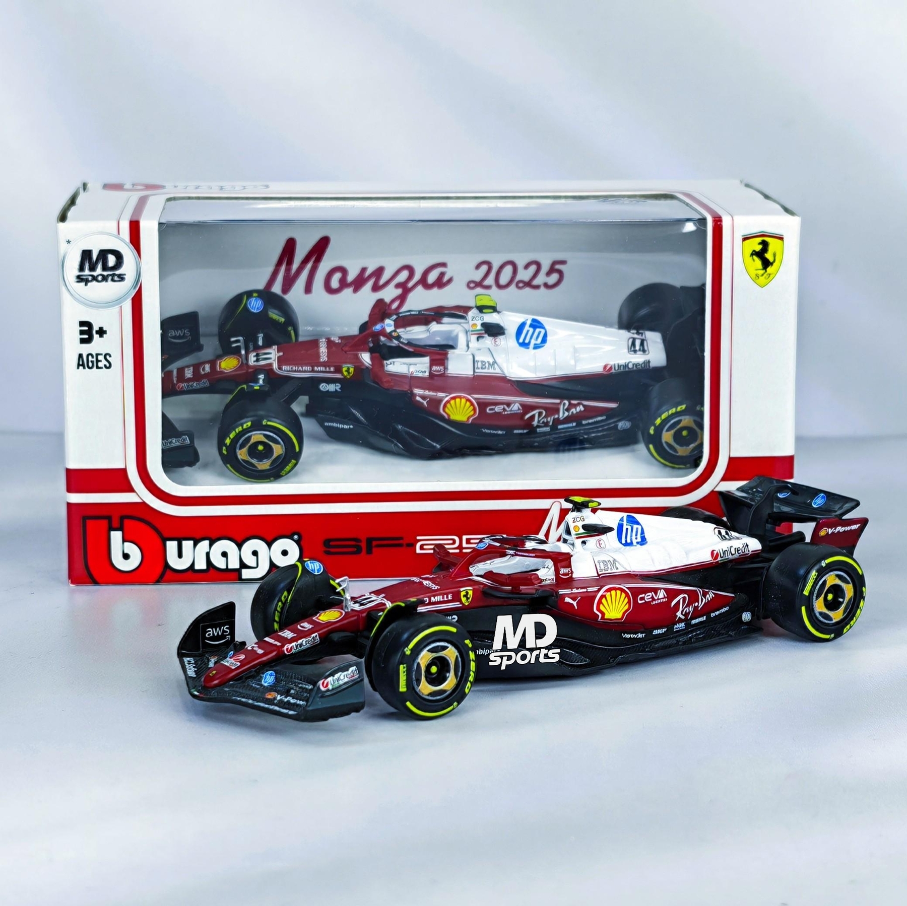 Ferrari SF-25 GP Monza 2025 #44 Lewis Hamilton Caja Normal Burago 1:43 - Imagen 4