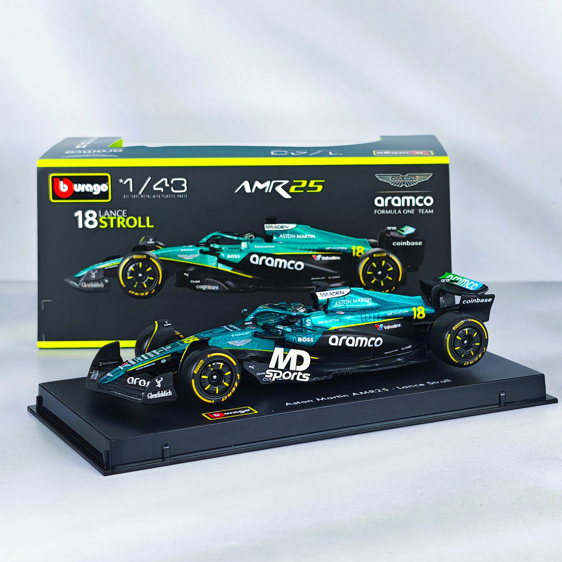 Aston Martin AMR25 2025 #18 Lance Stroll Caja Acrilica Burago 1:43
