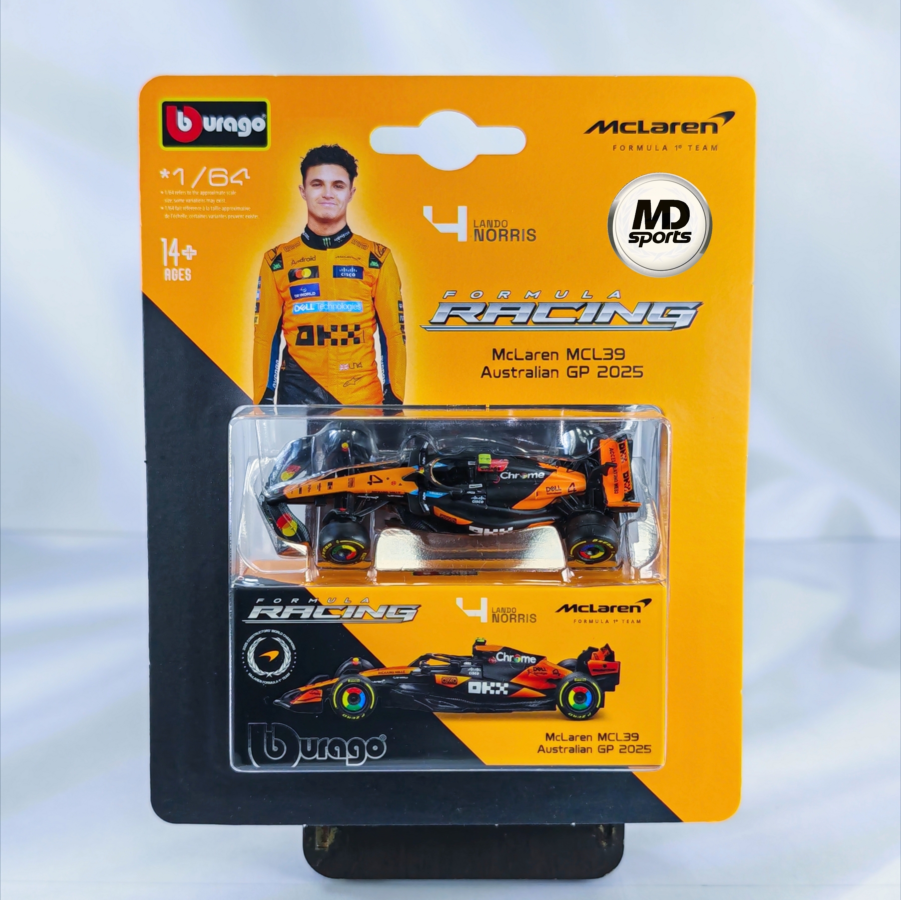 Mclaren MCL39 Australia GP 2025 #4 Lando Norris Con Caja Burago 1:64