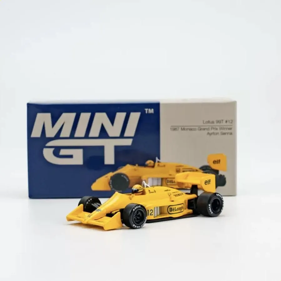 Lotus 99T GP Monaco 1987 #12 Ayrton Senna MiniGT 1:64 (Incluye Decals Camel)